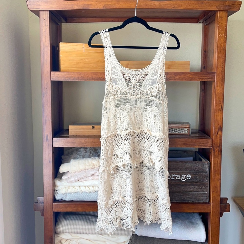 Stunning Cream Crochet Knit Lace Dress Fits XS-M
